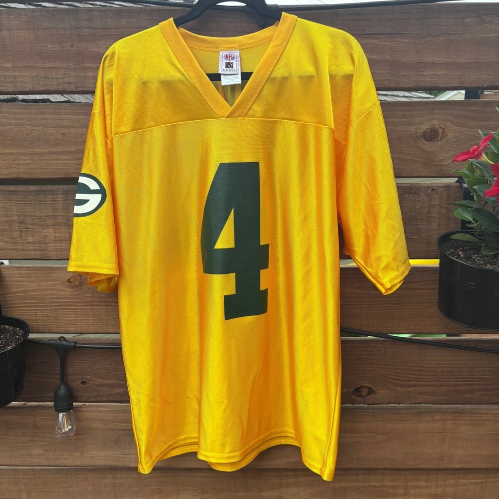 NFL Brett Favre‎ Green Bay Packers Jersey Mens Large Yellow Good Number 4